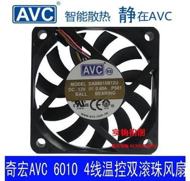 Main image of AVC DA0601B12U 12V 0.40A 6cm 6010 ultra-thin dual ball cooling fan 4WIRE