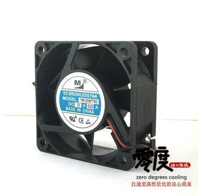 Alt view image 4 of 4 - 6cm YM1206PTB3 DC12V 0.03A 60x60x25MM Double ball bearing 2Lines cooling fan