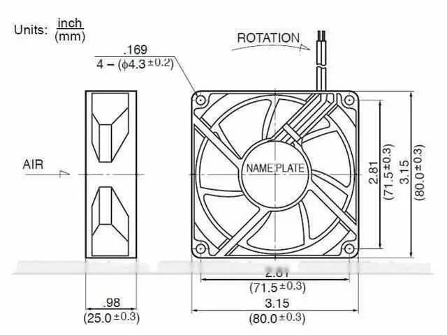 Alt view image 4 of 4 - Delta 8025 AUC0812D P/N 1VVH1-A00 Cooling fan with 12V 0.70A 4 Wires 4Pins Connector