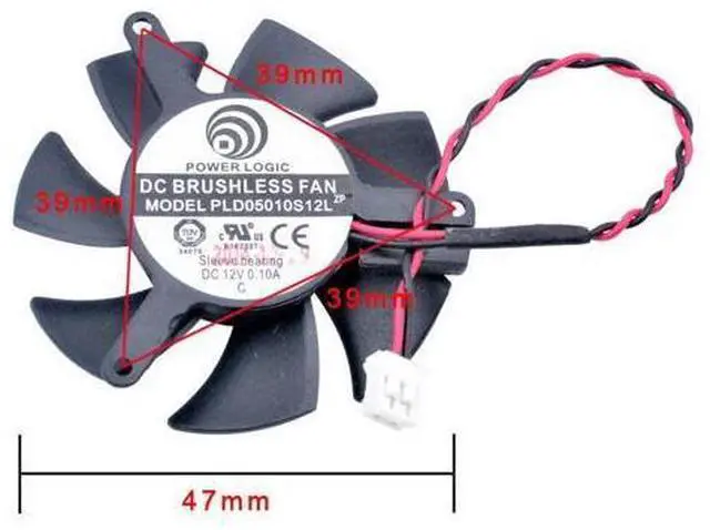 Main image of POWER LOGIC PLD05010S12L 12V diameter 47mm / 4.5cm, hole pitch 39mm graphics card cooling fan 2-wire 2-pin