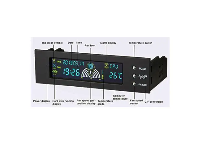 Alt view image 7 of 7 - Computer 5.25" Front Panel Bay 3 Channel automatic temperature CPU Case fan speed controller w/ HDD PC Temp Sensor LED Display