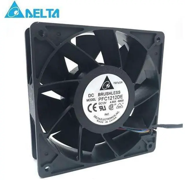 Main image of delta PFC1212DE Bitcoin GPU miner powerful cooling fan 120*120*38mm 12V PWM 4-pin 252.8 CFM 5500 RPM66.5 dB(A)