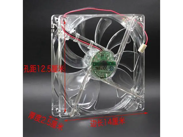 Alt view image 5 of 6 - Global fan 14cm 14025 computer chassis power cooling fan 12V 0.5A 140mm transparent Purple LED cooler 2-Wire 2-pin S1402512HH