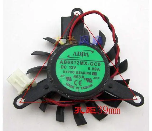Main image of New For NVIDIA graphics card cooling fan ADDA AB6812MX-GC0 NV-1035-C3 0.09A 2-wire 2-pin