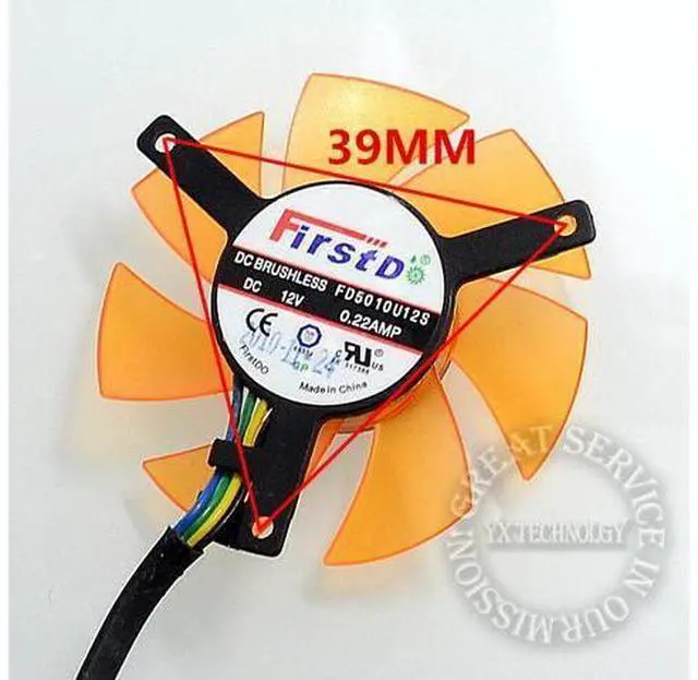 Main image of video card fan Graphics card fan 45mm diameter blades 39mm pitch 4P 12V 0.22AMP FD5010U12S