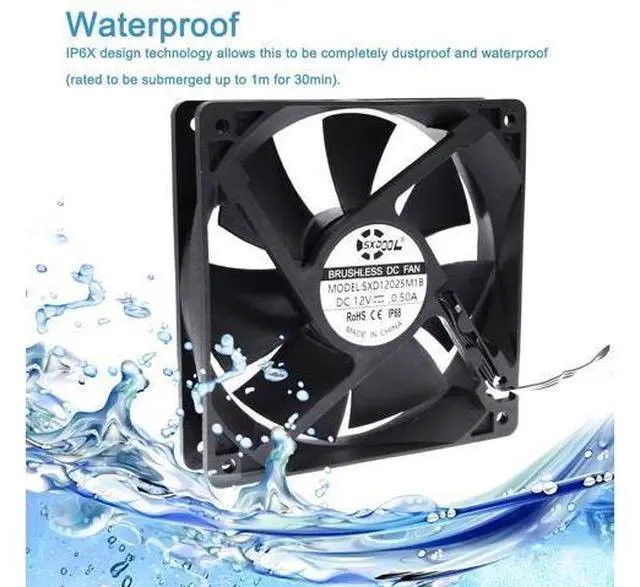 Main image of 120mm 12cm Waterproof Dustproof IP68 Cooling Fan,120X120X25mm 3P 3-Pin Dual Ball Bearing 3050RPM,High Speed 106CFM Cooler SXDOOL SXD12025M1B