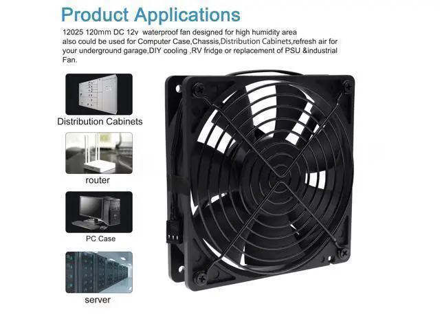 Alt view image 4 of 6 - 120mm 12cm Waterproof Dustproof IP68 Cooling Fan,120X120X25mm 3P 3-Pin Dual Ball Bearing 3050RPM,High Speed 106CFM Cooler SXDOOL SXD12025M1B