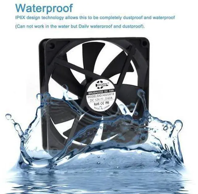 Main image of 140mm 14cm Computer Case Cooling Fan PC Waterproof Dustproof,2900RPM 140X140X25mm Dual Ball 12V,High Speed IP68 Cooler SXDOOL SXD14025M1B