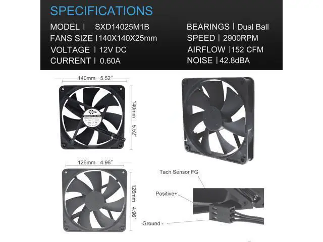 Alt view image 5 of 7 - 140mm 14cm Computer Case Cooling Fan PC Waterproof Dustproof,2900RPM 140X140X25mm Dual Ball 12V,High Speed IP68 Cooler SXDOOL SXD14025M1B