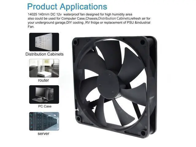 Alt view image 6 of 7 - 140mm 14cm Computer Case Cooling Fan PC Waterproof Dustproof,2900RPM 140X140X25mm Dual Ball 12V,High Speed IP68 Cooler SXDOOL SXD14025M1B