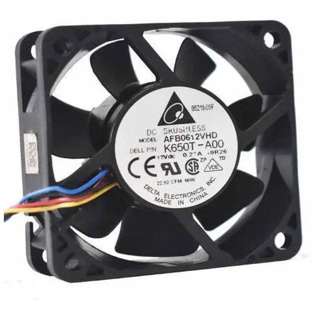 Alt view image 2 of 4 - Delta AFB0612VHD 6020 6cm 12V 0.27A double ball Bearing 60mm x 20mm cooling fan 4-wire 4-pin