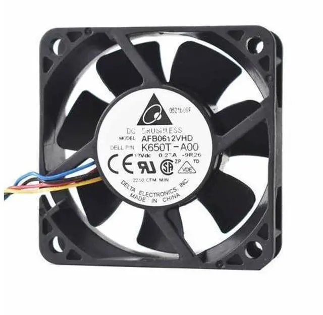 Alt view image 4 of 4 - Delta AFB0612VHD 6020 6cm 12V 0.27A double ball Bearing 60mm x 20mm cooling fan 4-wire 4-pin
