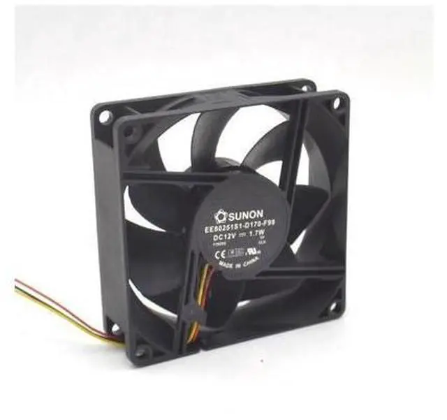 Alt view image 3 of 4 - Cooling fan EE80251S1-D170-F99 DC 12V 1.7W 3-pin 3-pin connector 80mm 80x80x25mm Server Square fan