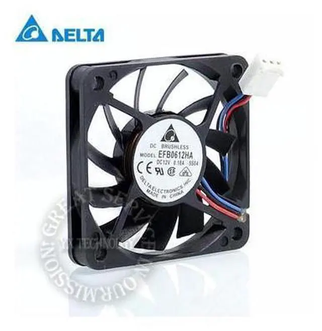 Main image of Delta EFB0612HA 6010 12V 0.18A 6CM 3-wire speed and durability ball bearing cooling fan 60*60*10MM