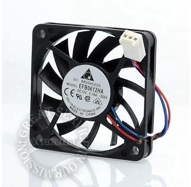 Alt view image 2 of 6 - Delta EFB0612HA 6010 12V 0.18A 6CM 3-wire speed and durability ball bearing cooling fan 60*60*10MM