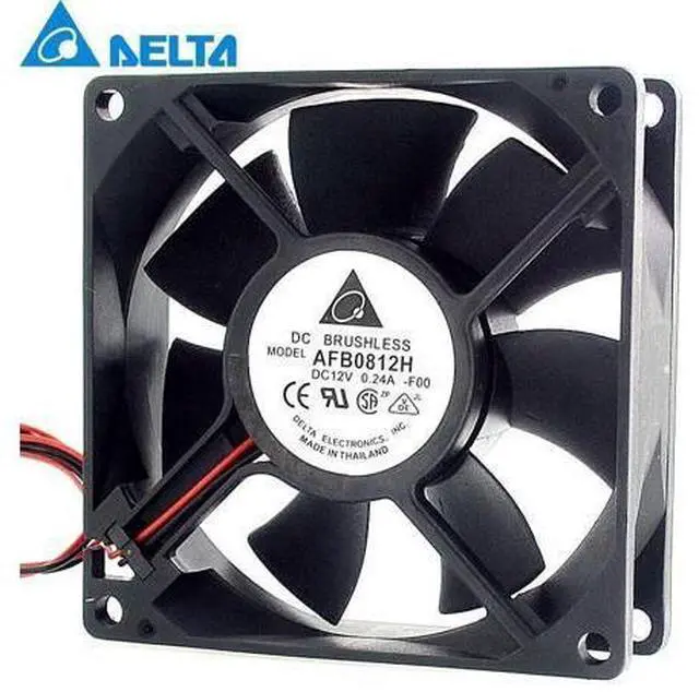 Alt view image 2 of 5 - Delta New AFB0812H 8cm 8025 12V 0.24A 2wire double ball bearing fan pwm 80*80*25mm