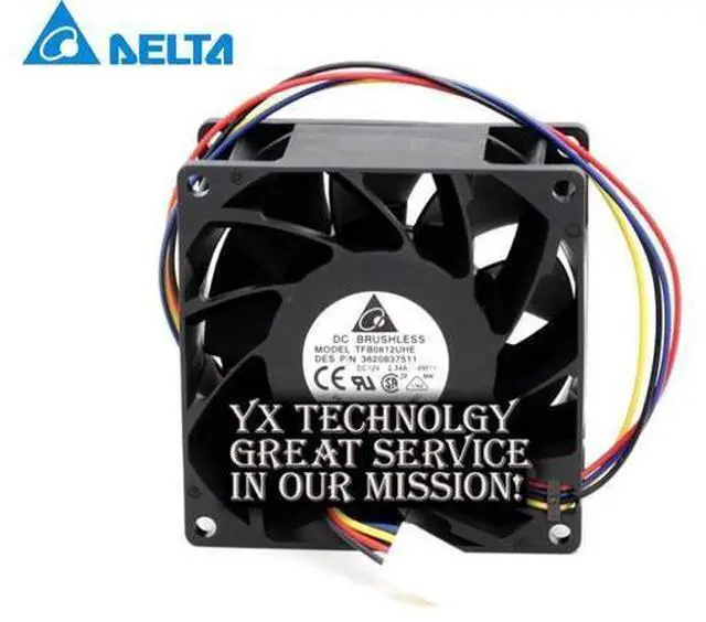 Main image of 2pcs Delta Origina 8038 TFB0812UHE ultra violent 8000 rpm dual ball bearing fan pwm 2.34A 80*80*38mm