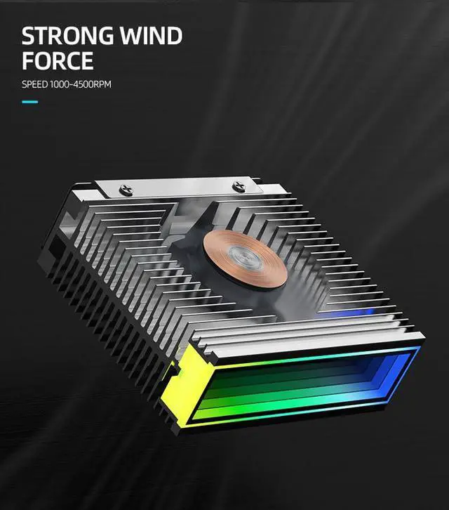 Alt view image 5 of 7 - M.2 2280 ARGB Hard Drive Heatsink PWM Dual Fan Solid State Drive Radiator M2 SSD Cooling 5V 3Pin Addressable RGB Sync SSD Cooler with Thermal Pad (Black)