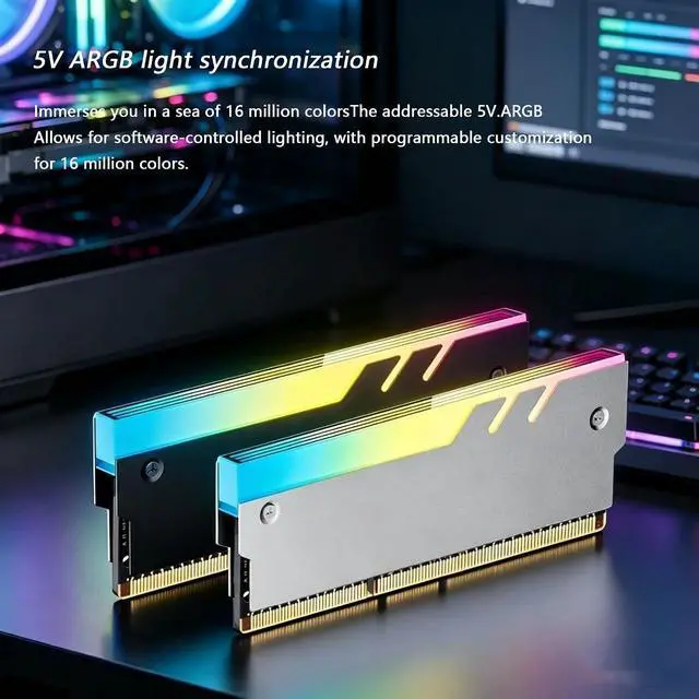 Alt view image 6 of 7 - 2Pack PC Memory Heartsink Module Radiator Memory Coolers 5V ARGB Aluminum Alloy Vest Compatible DDR4 DDR5 (White)