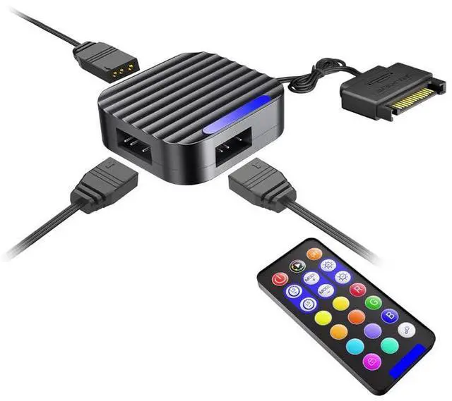 Main image of 5V 3-Pin to SATA Fan Controller Convertor with Wireless Remote Control Mini Magnetic Extension Hub ARGB Controller (Black) | 5V 3-Pin to SATA