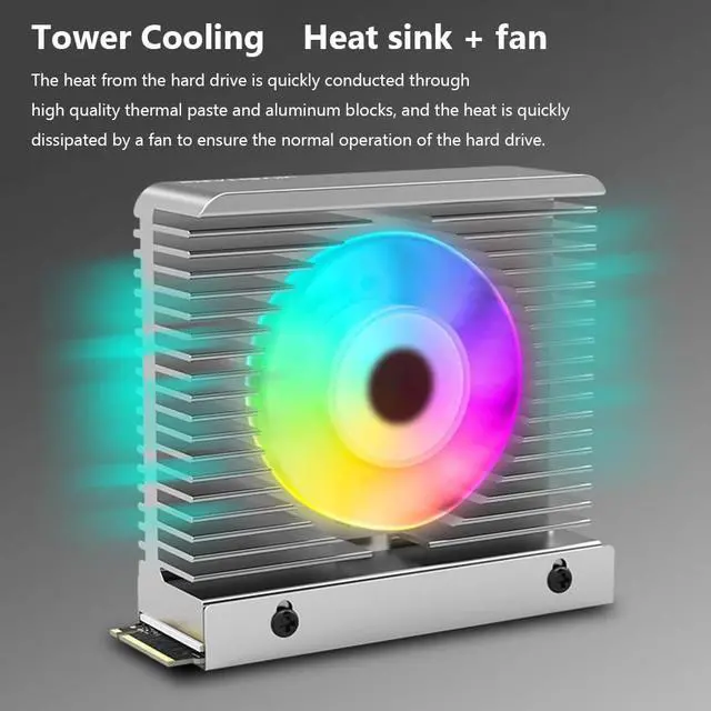 Alt view image 3 of 7 - M.2 2280 NVMe SSD Heat Sink Aluminum Alloy Radiator Dissipation Thermal Pad 5V 3PIN ARGB CNC Tower Heatsink Cooler Fan Aura Sync with Cooling Fan (Black no Light)