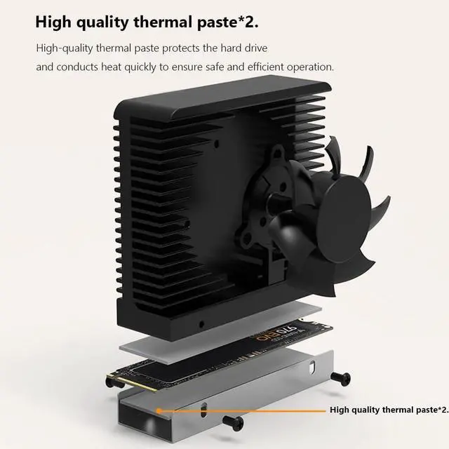 Alt view image 5 of 7 - M.2 2280 NVMe SSD Heat Sink Aluminum Alloy Radiator Dissipation Thermal Pad 5V 3PIN ARGB CNC Tower Heatsink Cooler Fan Aura Sync with Cooling Fan (Black no Light)