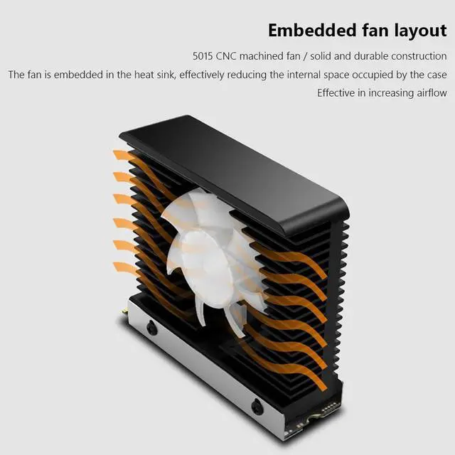 Alt view image 6 of 7 - M.2 2280 NVMe SSD Heat Sink Aluminum Alloy Radiator Dissipation Thermal Pad 5V 3PIN ARGB CNC Tower Heatsink Cooler Fan Aura Sync with Cooling Fan (Black no Light)