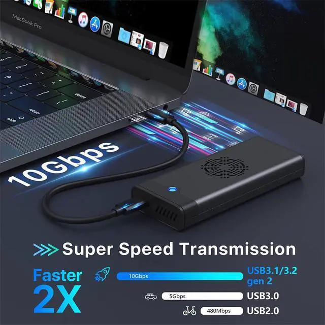 Alt view image 4 of 7 - NVME/NGFF M.2 SSD Enclosure Mobile Hard Disk Box USB3.1 10Gbp High-Speed Transmission Built-in Fan Hard Drive Aluminum Alloy Enclosure (Gray Silver)