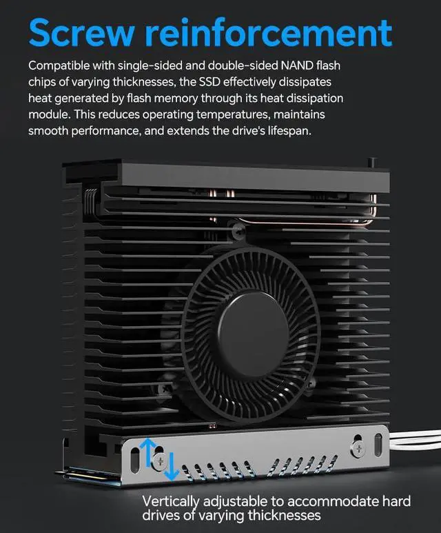 Alt view image 7 of 7 - M.2 2280 Solid State Drive Cooler Digital Display SSD Heatsink with Intelligent Temperature Control PWM Turbine Fan IPS Color Screen MCU