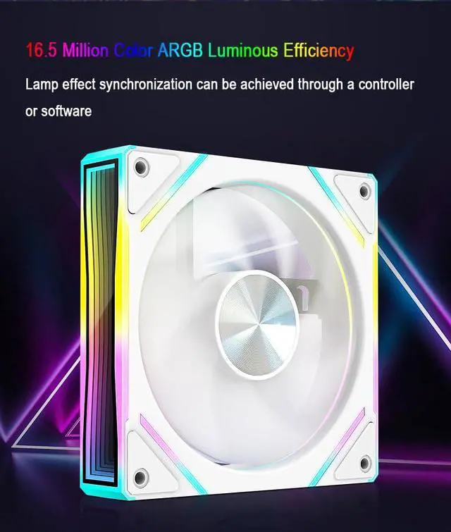 Alt view image 7 of 7 - 120mm Case Fan 5V 3Pin ARGB 4PIN PWM Cooler Heatsink Addressable RGB Chassis Case Fan Radiator for Desktop Computer (Black, Forward Direction)