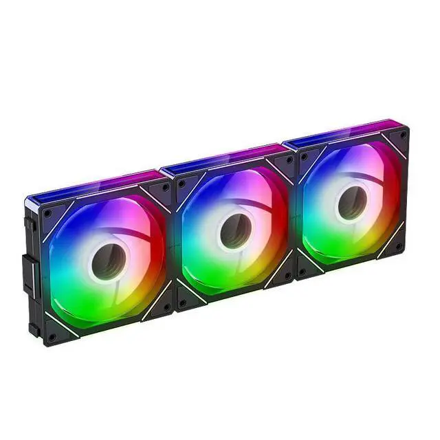 Alt view image 2 of 7 - 120mm ARGB Case Fan Mirror Cycle Light 800-2000rpm PWM Chassis Water Cooling Ventilador Fan Wireless Stitching Case Fan (Black Forward)