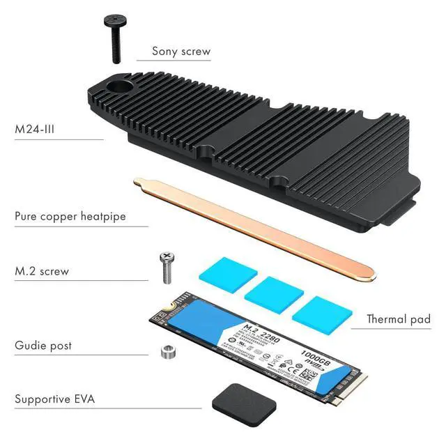 Alt view image 3 of 7 - M.2 SSD NVMe Heatsink Solid State Drive Radiator Extended Copper Pipe M.2 SSD Cooler with Thermal Silicone Pad for PS5