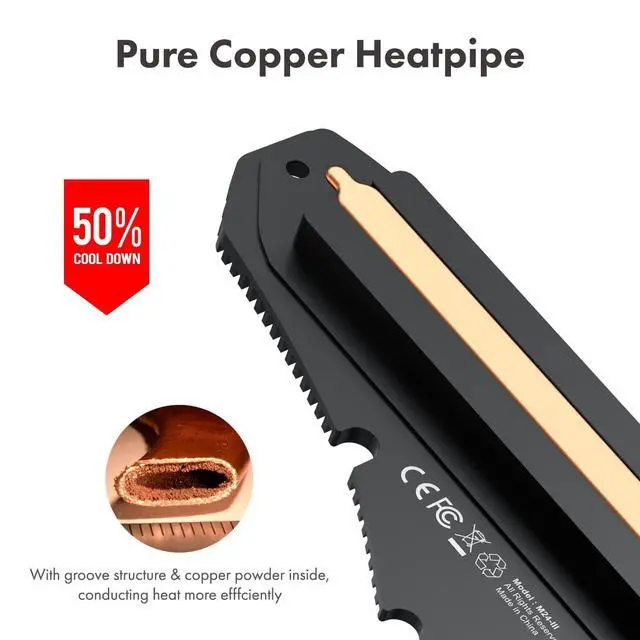 Alt view image 4 of 7 - M.2 SSD NVMe Heatsink Solid State Drive Radiator Extended Copper Pipe M.2 SSD Cooler with Thermal Silicone Pad for PS5
