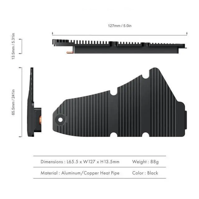 Alt view image 6 of 7 - M.2 SSD NVMe Heatsink Solid State Drive Radiator Extended Copper Pipe M.2 SSD Cooler with Thermal Silicone Pad for PS5