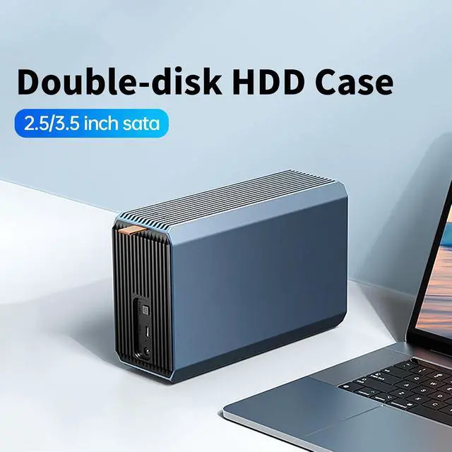 Alt view image 2 of 7 - Dual 2.5" / 3.5" SATA Hard Disk Array Cabinet Dual Bays Hard Drive Enclosure with RAID Function USB3.0 Serial Port Disk Array Box with Fan for Desktop PC Laptop
