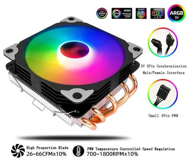 Alt view image 2 of 7 - ARGB CPU Cooler Ventilador Fan 4Pin PWM RGB Silent 5 Heat Pipes CPU Fan Cooling Radiator for Intel LGA 2011 1150 1151 1155 1200 1366 AMD AM3 AM4 Below 150W CPU (Black 5V/3Pin ARGB T5)
