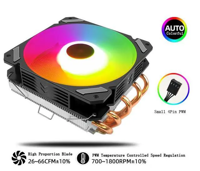 Alt view image 2 of 7 - ARGB CPU Cooler Ventilador Fan 4Pin PWM RGB Silent 5 Heat Pipes CPU Fan Cooling Radiator for Intel LGA 2011 1150 1151 1155 1200 1366 AMD AM3 AM4 Below 150W CPU (Black 4Pin PWM T500)