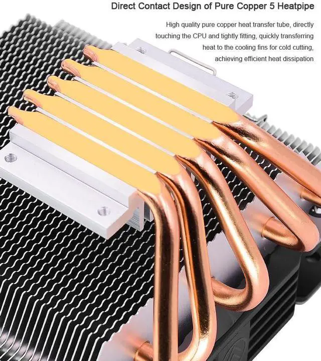 Alt view image 4 of 7 - ARGB CPU Cooler Ventilador Fan 4Pin PWM RGB Silent 5 Heat Pipes CPU Fan Cooling Radiator for Intel LGA 2011 1150 1151 1155 1200 1366 AMD AM3 AM4 Below 150W CPU (Black 4Pin PWM T5)