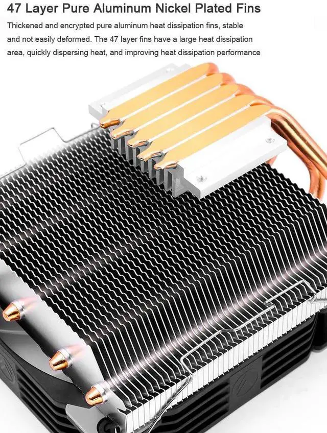 Alt view image 5 of 7 - ARGB CPU Cooler Ventilador Fan 4Pin PWM RGB Silent 5 Heat Pipes CPU Fan Cooling Radiator for Intel LGA 2011 1150 1151 1155 1200 1366 AMD AM3 AM4 Below 150W CPU (Black 4Pin PWM T5)