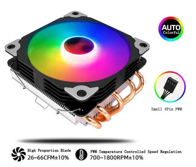 Alt view image 2 of 7 - ARGB CPU Cooler Ventilador Fan 4Pin PWM RGB Silent 5 Heat Pipes CPU Fan Cooling Radiator for Intel LGA 2011 1150 1151 1155 1200 1366 AMD AM3 AM4 Below 150W CPU (Black 4Pin PWM T5)