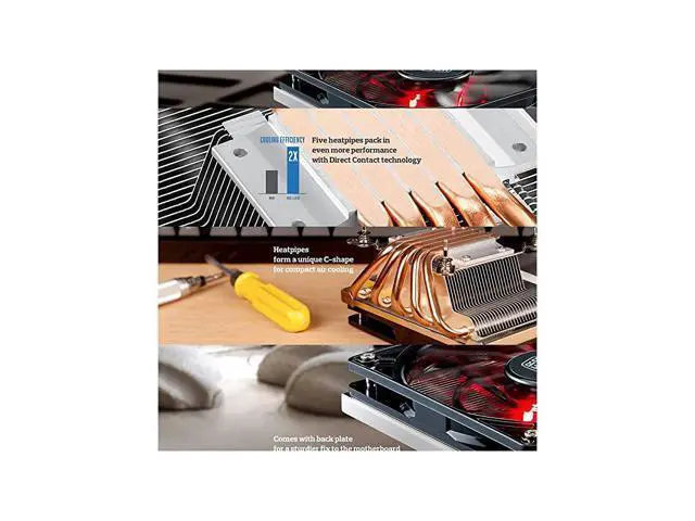 Alt view image 3 of 7 - Master GeminII M5 LED 2U Low Profile CPU with 5 Direct Contact Heatpipes XtraFlo 120 Slim Fire Red LED PWM Cooling Fan for Intel AMD RRT52016PK GeminII M5