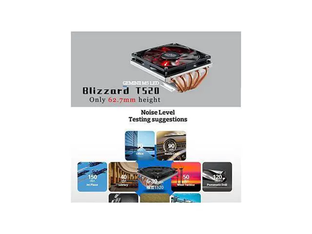 Alt view image 4 of 7 - Master GeminII M5 LED 2U Low Profile CPU with 5 Direct Contact Heatpipes XtraFlo 120 Slim Fire Red LED PWM Cooling Fan for Intel AMD RRT52016PK GeminII M5