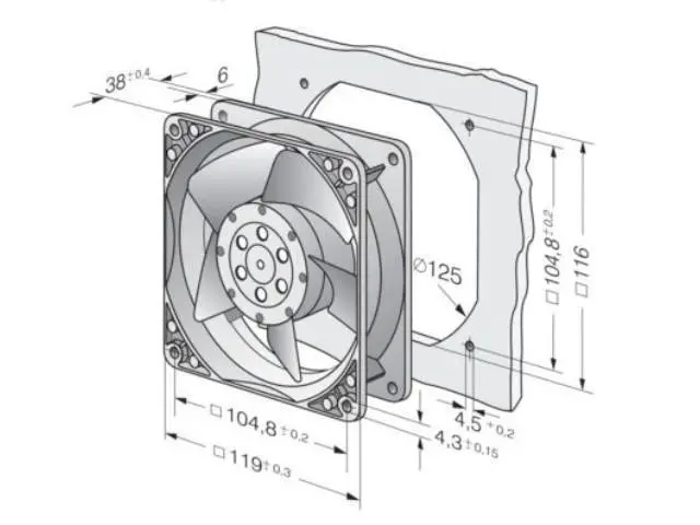 Alt view image 4 of 4 - Ebmpapst cooling fan 4600N size 119 x 119 x 38mm 18W 115V AC Axial fan air flow 180m3/h 3100rpm