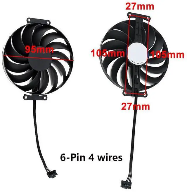 Alt view image 4 of 7 - Graphics Card Cooling Fans Suitable for ASUS Phoenix GTX 1650 RTX 3050 3060 RX 6400 Series FDC10U12D9-C 95mm 12V 0.45A 6 Pin 4 Wires Desktop Video Card Cooler Fans GPU Fan