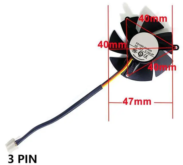 Alt view image 4 of 7 - Graphics Card Cooling Fans Suitable for Gigabyte GT 1030 GTX 1050 1050Ti Low Profile GV N710 GTX 710 Series Desktop FS1250-S2053A 47mm 12V 0.19A 3Pin Video Card Cooler Fans GPU Fan
