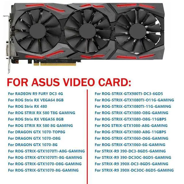 Alt view image 3 of 7 - Graphics Card Cooling Fan Replacement for Asus ROG Strix GTX 1060 1070 1070Ti 1080 1080Ti RX 570 580 480 Dragon GTX1070 Gaming Series PLD09210S12HH 85mm 12V 0.4A 6Pin Video Card Cooler Fans (3PCS)