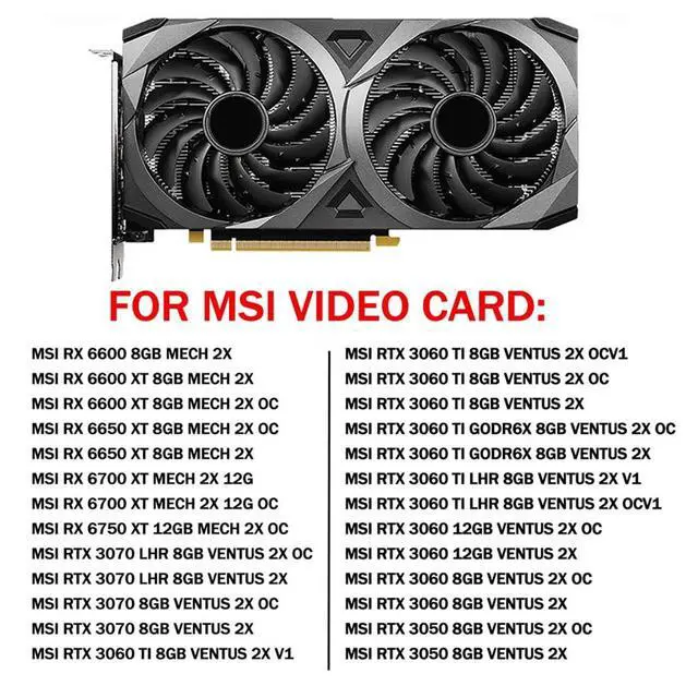 Alt view image 3 of 7 - 2pcs/ lot Graphics Card Cooling Fans Suitable for MSI RTX 3050 3060 3060TI 3070 Ventus 2X RX 6600 6600XT 6650XT 6700XT 6750XT MECH 2X Series Desktop PLD10010S12HH 95mm 12V 0.40A 4Pin (2pcs)