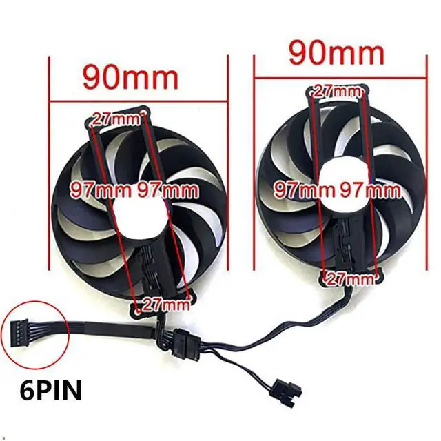 Alt view image 3 of 7 - Graphics Card Cooling Fan Replacement for ASUS RTX 3060 3060Ti Mini Dual RTX 2060 2070Ti GTX1660Ti Dual EVO GTX1660 GTX1660 Super OC Gaming Series 90MM CF9010U12S 12V 0.45A 6PIN GPU Fans (2PCS)