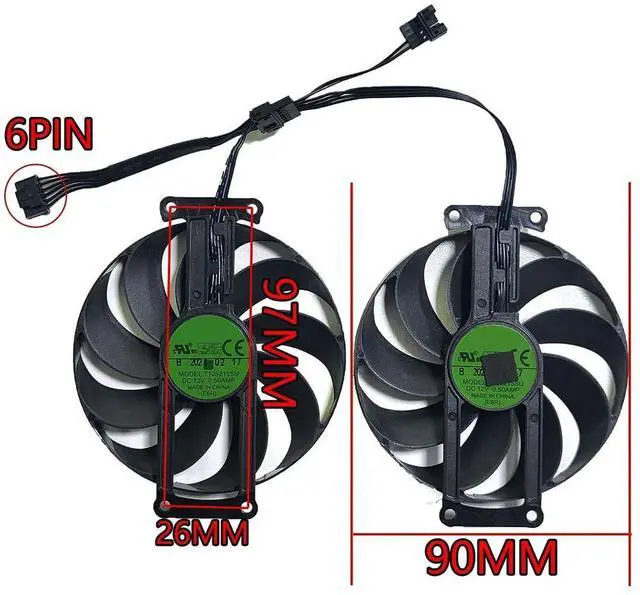 Alt view image 3 of 5 - Graphics Card Cooling Fan Replacement for ASUS GTX1660Ti Dual EVO GTX1660 GTX1660 Super OC Gaming RTX 3060 3060Ti Mini Dual RTX 2060 2070Ti Series 90MM T129215SU 12V 6PIN 0.5A Video Card Fans (2PCS)