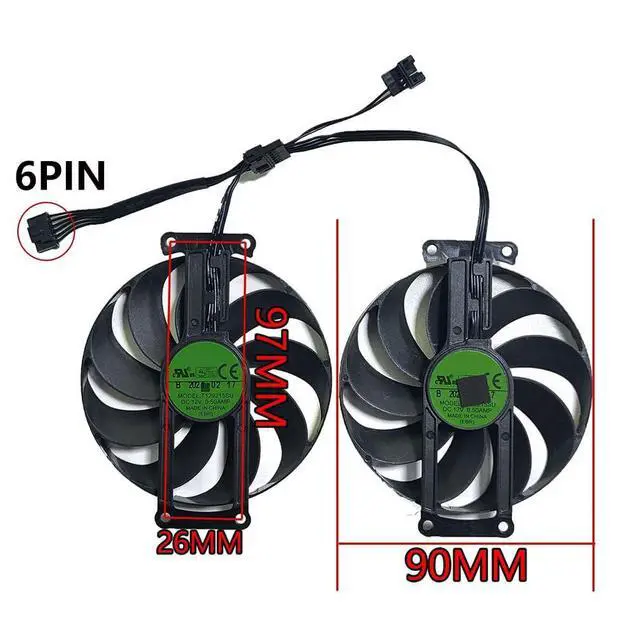Alt view image 3 of 6 - Graphics Card Cooling Fan Replacement for ASUS GTX1660Ti Dual EVO GTX1660 GTX1660 Super OC Gaming RTX 3060 3060Ti Mini Dual RTX 2060 2070Ti Series 90MM T129215SU 12V 6PIN 0.5A Video Card Fans (Fan-A)